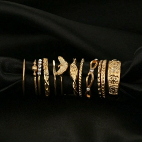 12 Ring Set Bohemian Gold Stackable - Picture 5 of 5